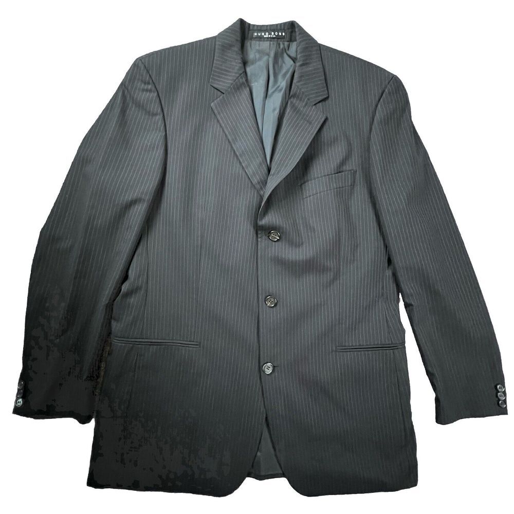 Hugo Boss 3 Button Suit Coat 42L Dark Navy Striped Einstein Model Jacket